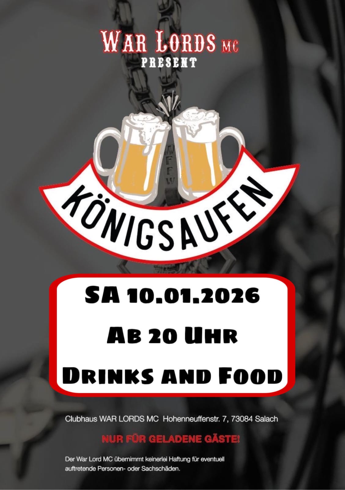 KÖNIGSAUFEN 2026 - 10.01. - Ab 20 Uhr Party im Clubhaus (Drinks and Food)